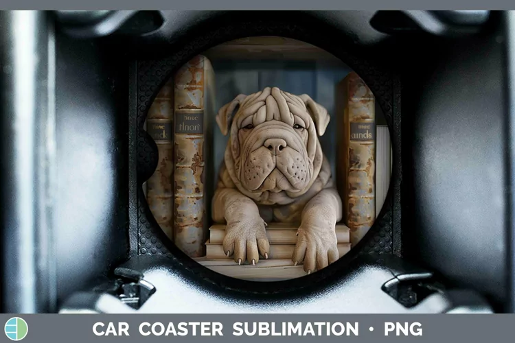 3D Books Chinese Shar-Pei Dog Car Coaster Sublimation Coaste