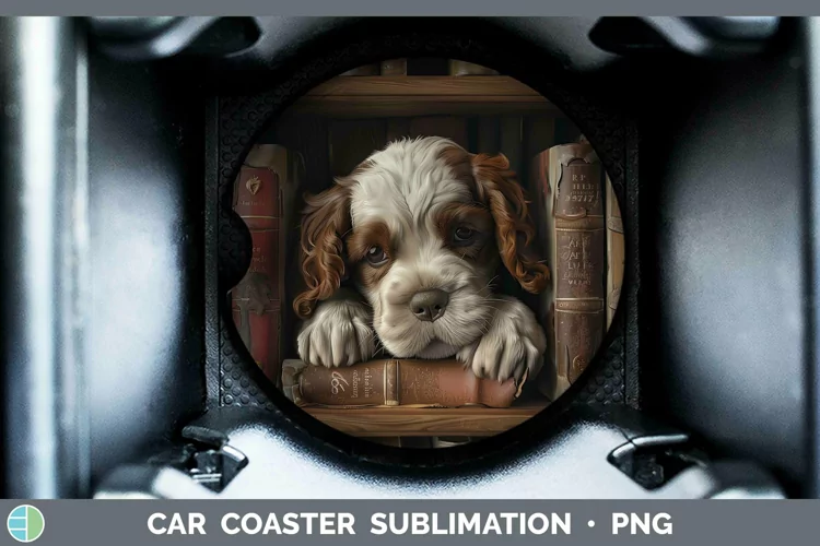 3D Books Clumber Spaniel Dog Car Coaster Sublimation Coaster