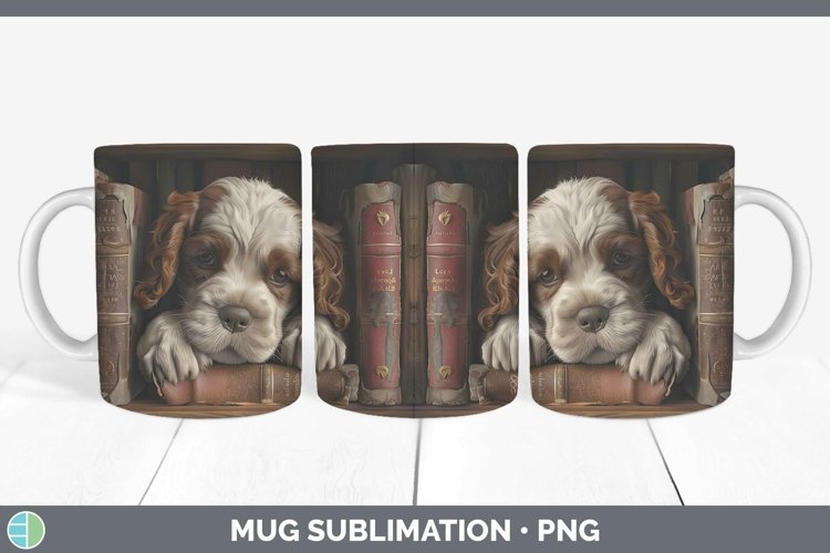 3D Books Clumber Spaniel Dog Mug Wrap Sublimation Coffee Cup