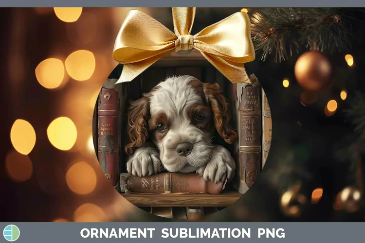3D Books Clumber Spaniel Dog Ornament Sublimation Bauble Des
