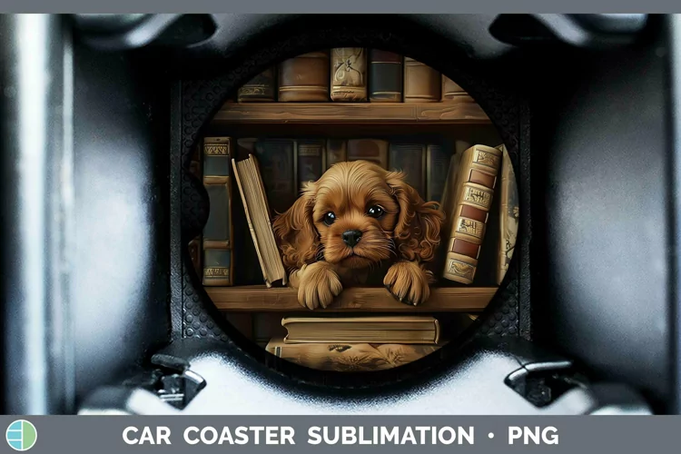 3D Books Cocker Spaniel Dog Car Coaster Sublimation Coaster