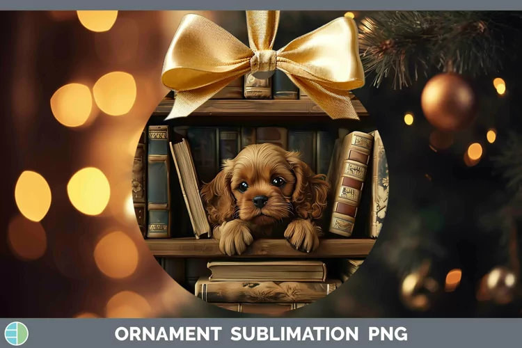 3D Books Cocker Spaniel Dog Ornament Sublimation Bauble Desi