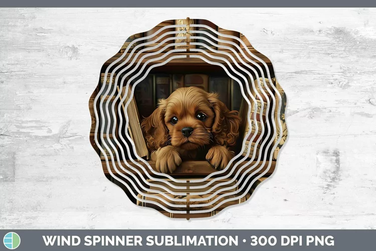 3D Books Cocker Spaniel Dog Wind Spinner Sublimation Spinner
