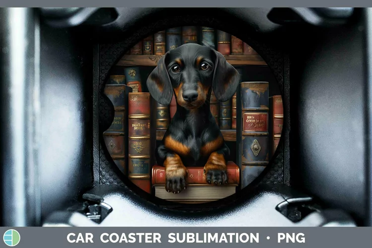 3D Books Dachshund Dog Car Coaster Sublimation Coaster Desig
