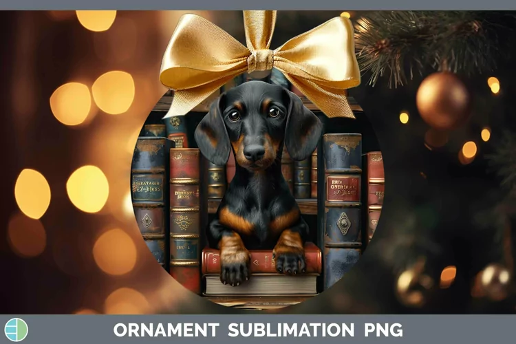 3D Books Dachshund Dog Ornament Sublimation Bauble Designs