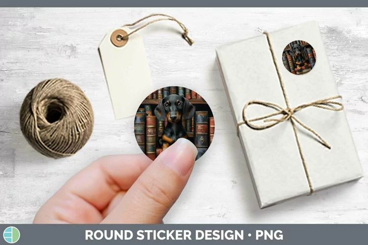 3D Books Dachshund Dog Stickers | Round Labels Designs