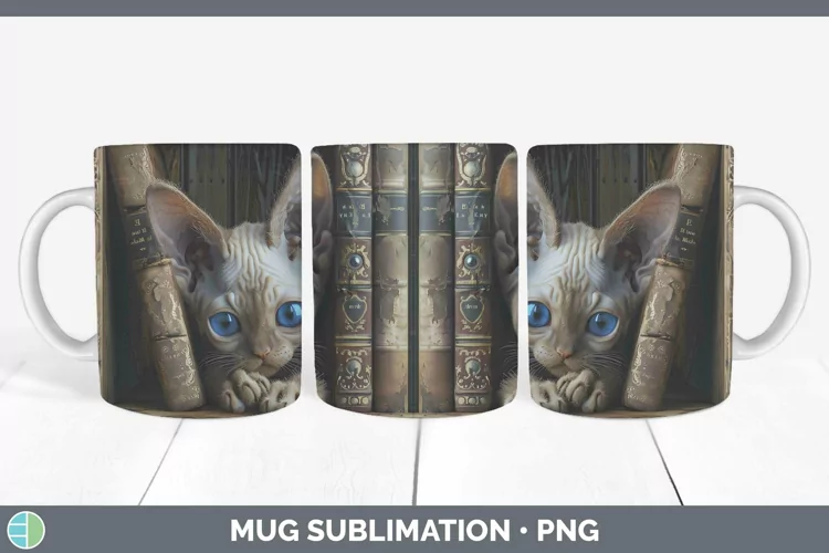 3D Books Devon Rex Cat Mug Wrap Sublimation Coffee Cup Desig
