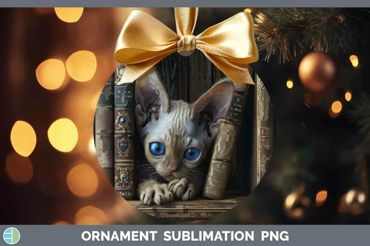 3D Books Devon Rex Cat Ornament Sublimation Bauble Designs