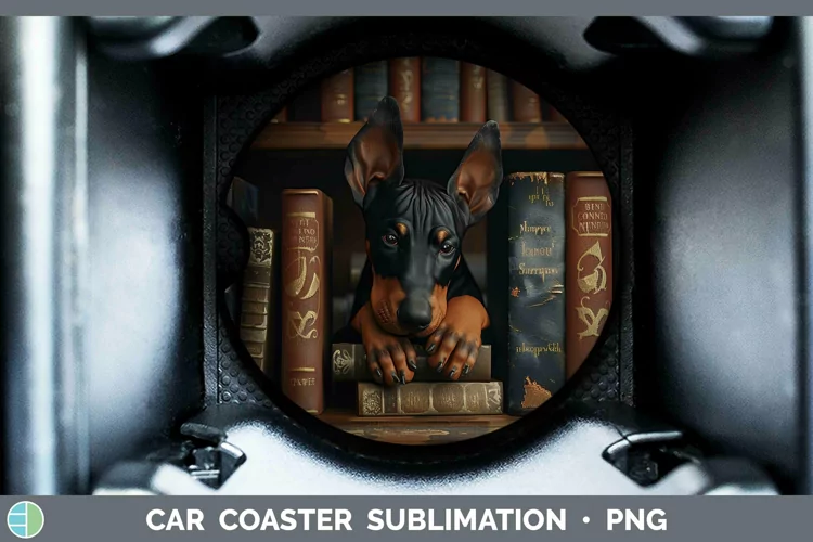 3D Books Doberman Pinscher Dog Car Coaster Sublimation Coast