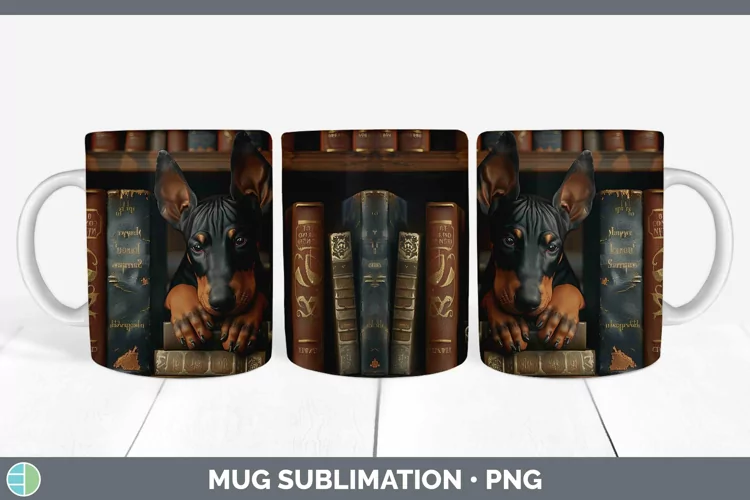 3D Books Doberman Pinscher Dog Mug Wrap Sublimation Coffee C