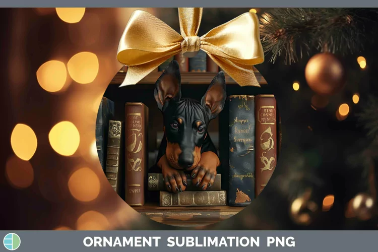 3D Books Doberman Pinscher Dog Ornament Sublimation Bauble D