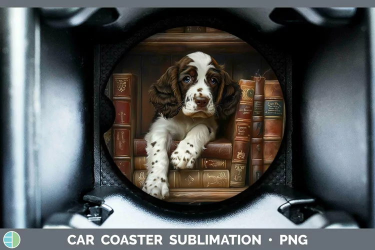 3D Books English Springer Spaniel Dog Car Coaster Sublimatio