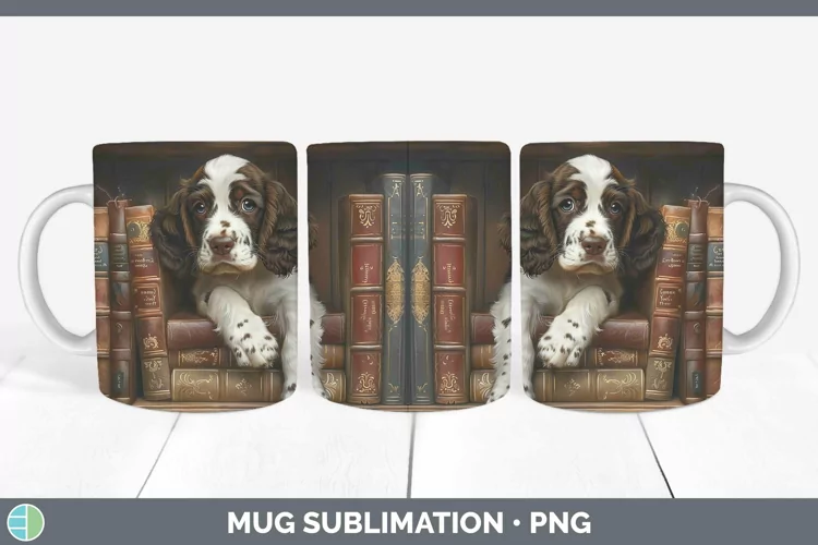 3D Books English Springer Spaniel Dog Mug Wrap Sublimation C