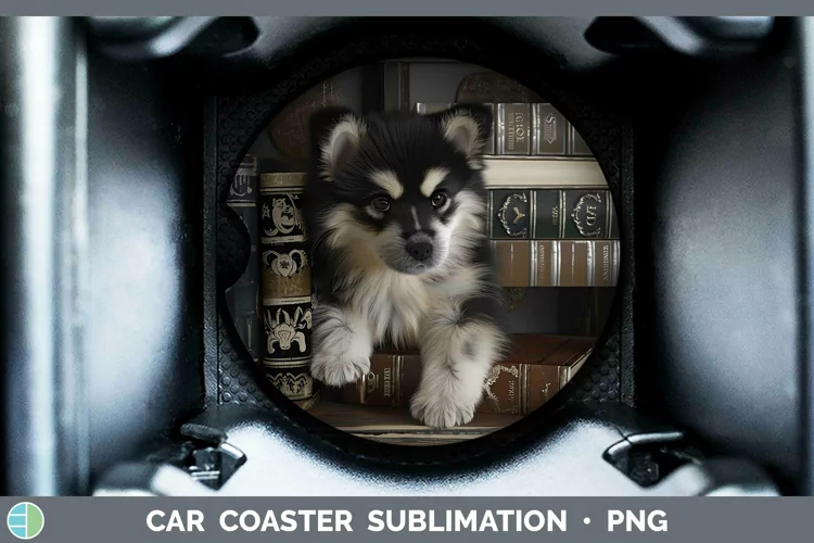 3D Books Finnish Lapphund Dog Car Coaster Sublimation Coaste