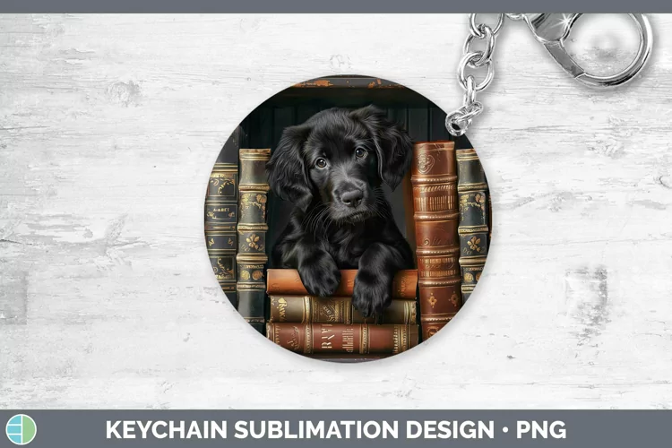 3D Books Flat-Coated Retriever Dog Keychain Sublimation Keyr