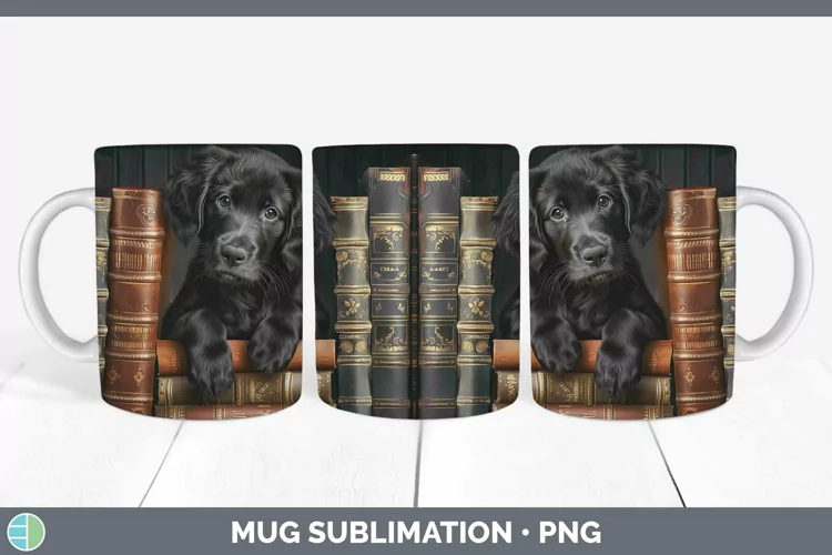 3D Books Flat-Coated Retriever Dog Mug Wrap Sublimation Coff