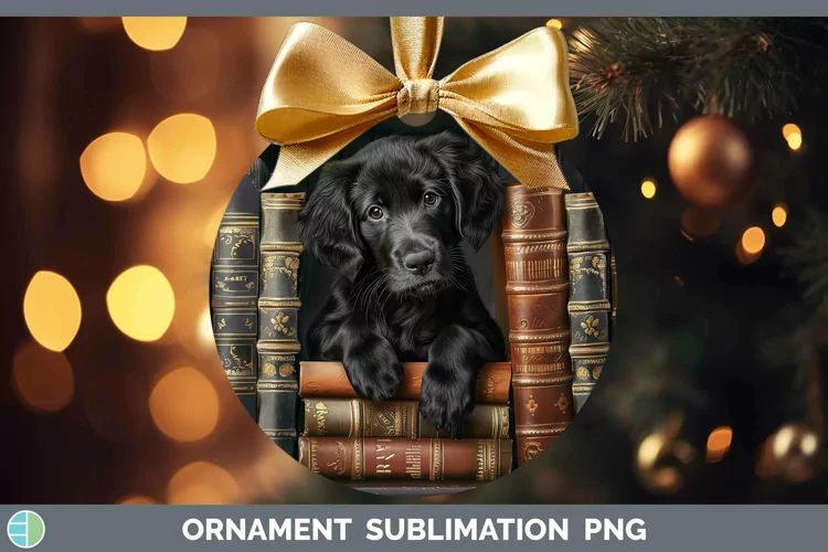 3D Books Flat-Coated Retriever Dog Ornament Sublimation Baub