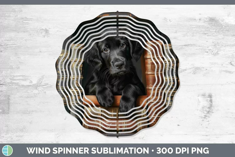 3D Books Flat-Coated Retriever Dog Wind Spinner Sublimation