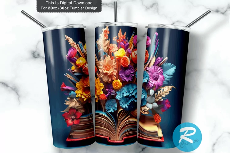 3D Books Flowers Colorful 20oz/30oz Skinny Tumbler