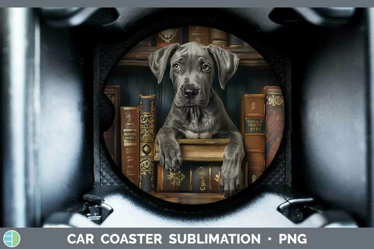 3D Books Great Dane Dog Car Coaster Sublimation Coaster Desi
