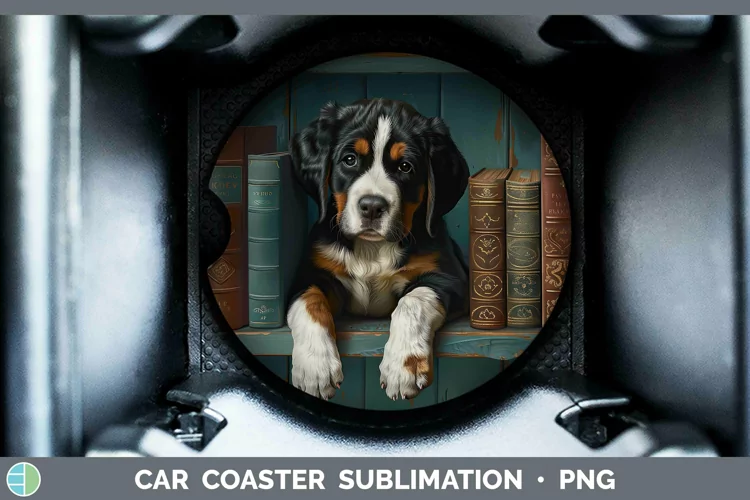 3D Books Greater Swiss Mountain Dog Car Coaster Sublimation