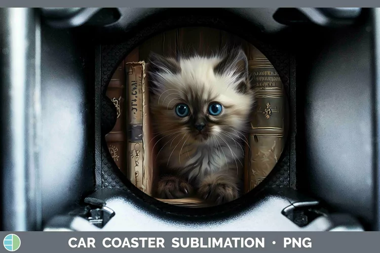 3D Books Himalayan Cat Car Coaster Sublimation Coaster Desig