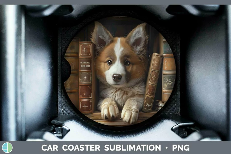 3D Books Icelandic Sheepdog Dog Car Coaster Sublimation Coas