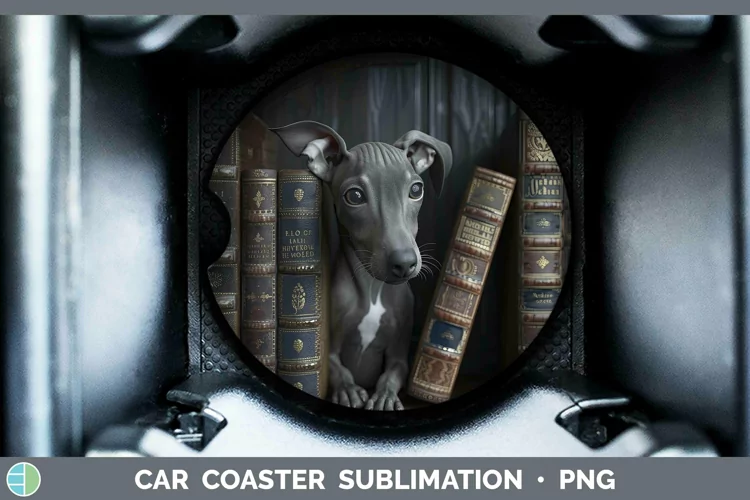 3D Books Italian Greyhound Dog Car Coaster Sublimation Coast