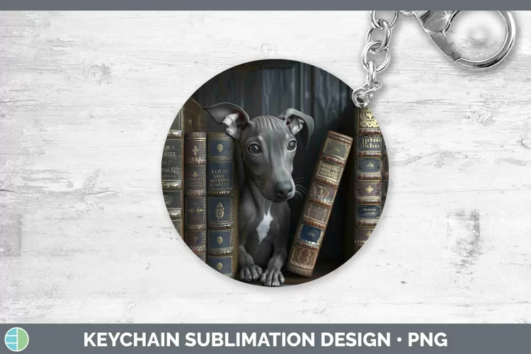 3D Books Italian Greyhound Dog Keychain Sublimation Keyring