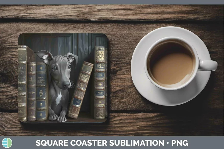 3D Books Italian Greyhound Dog Square Coaster Sublimation Co