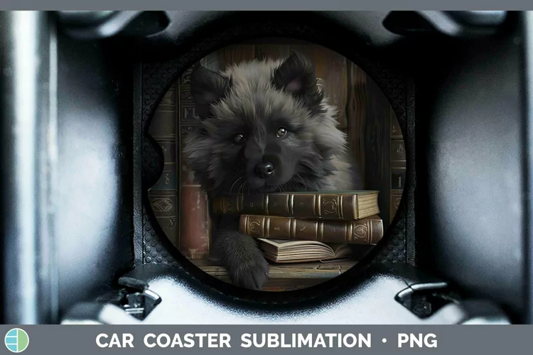 3D Books Keeshond Dog Car Coaster Sublimation Coaster Design