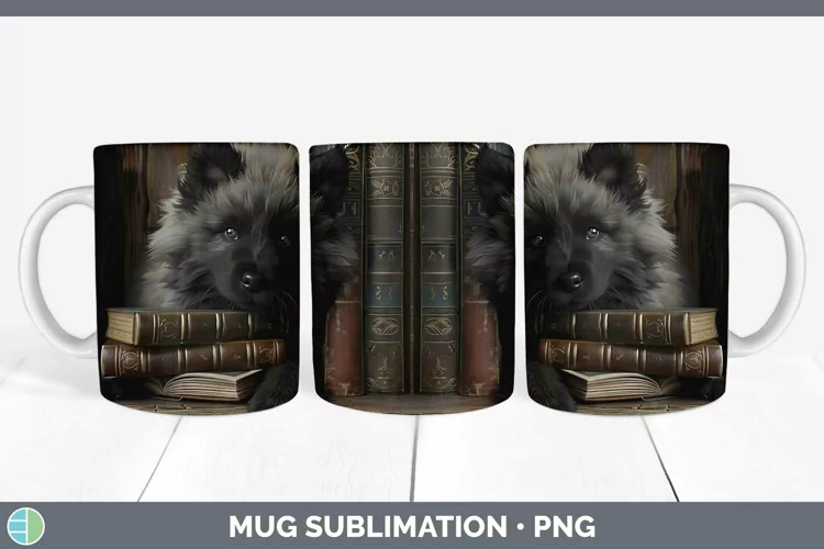 3D Books Keeshond Dog Mug Wrap Sublimation Coffee Cup Design