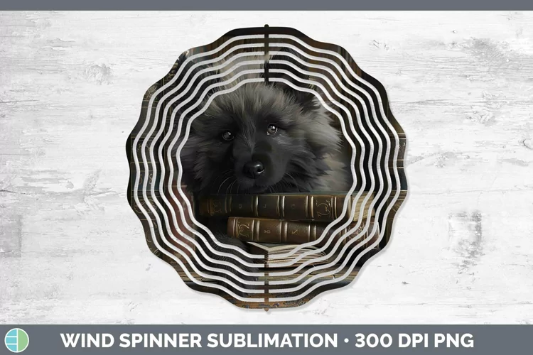 3D Books Keeshond Dog Wind Spinner Sublimation Spinner Desig