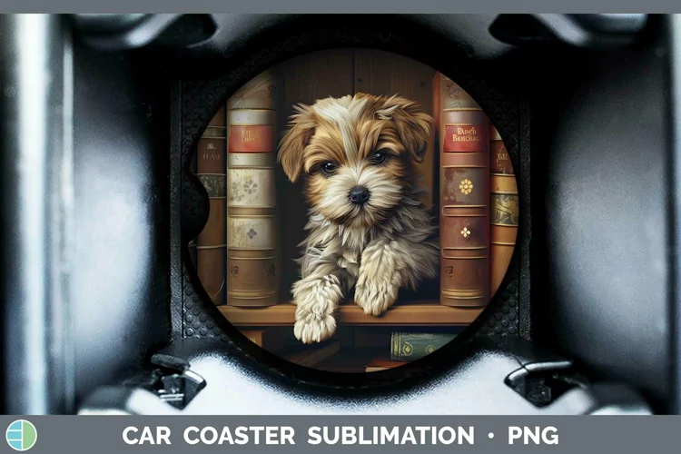 3D Books Lhasa Apso Dog Car Coaster Sublimation Coaster Desi