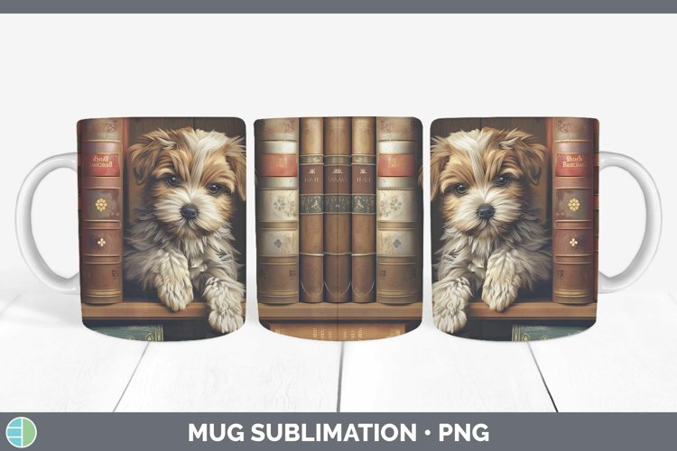 3D Books Lhasa Apso Dog Mug Wrap Sublimation Coffee Cup Desi