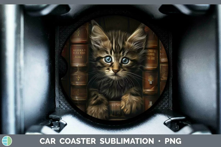 3D Books Maine Coon Cat Car Coaster Sublimation Coaster Desi