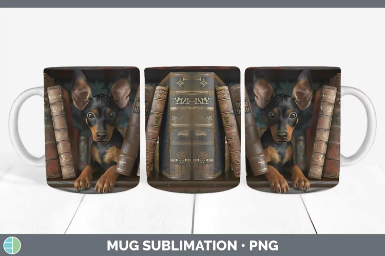 3D Books Manchester Terrier Dog Mug Wrap Sublimation Coffee