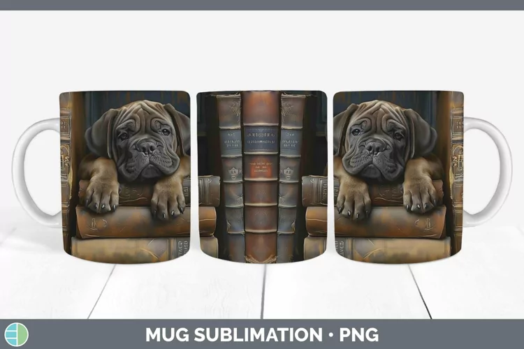 3D Books Mastiff Dog Mug Wrap Sublimation Coffee Cup Designs