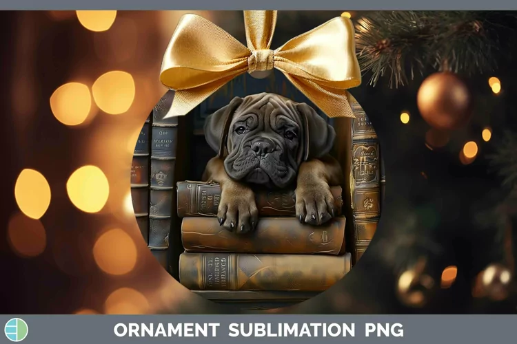 3D Books Mastiff Dog Ornament Sublimation Bauble Designs