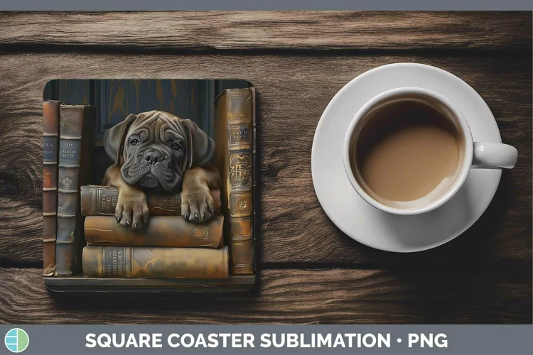 3D Books Mastiff Dog Square Coaster Sublimation Coaster Desi