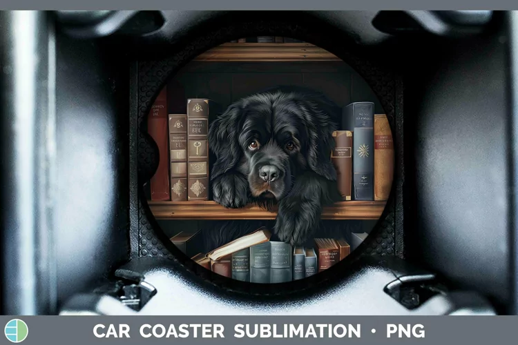 3D Books Newfoundland Dog Car Coaster Sublimation Coaster De