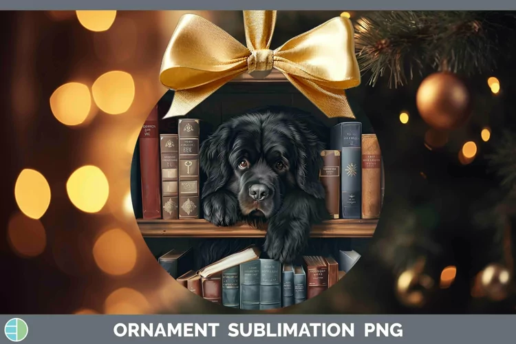 3D Books Newfoundland Dog Ornament Sublimation Bauble Design