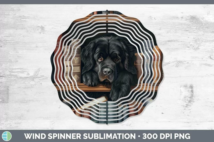 3D Books Newfoundland Dog Wind Spinner Sublimation Spinner D