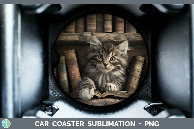 3D Books Norwegian Forest Cat Car Coaster Sublimation Coaste