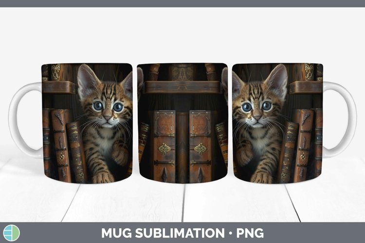 3D Books Ocicat Cat Mug Wrap Sublimation Coffee Cup Designs