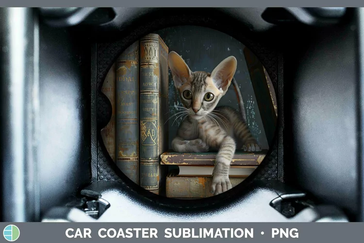 3D Books Oriental Shorthair Cat Car Coaster Sublimation Coas