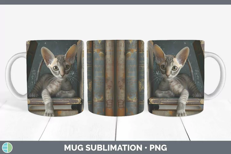 3D Books Oriental Shorthair Cat Mug Wrap Sublimation Coffee