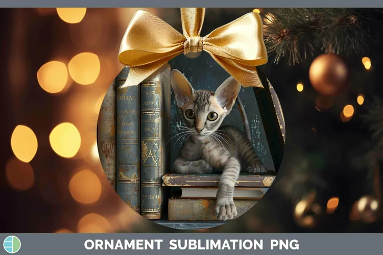 3D Books Oriental Shorthair Cat Ornament Sublimation Bauble