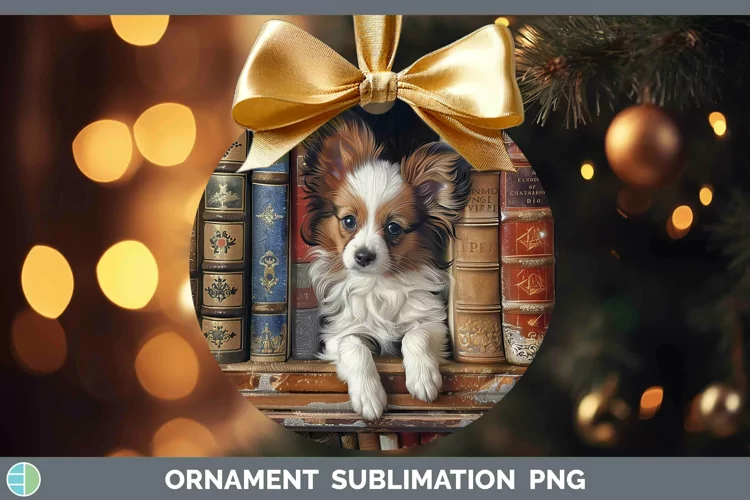 3D Books Papillon Dog Ornament Sublimation Bauble Designs
