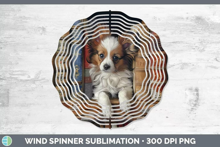 3D Books Papillon Dog Wind Spinner Sublimation Spinner Desig